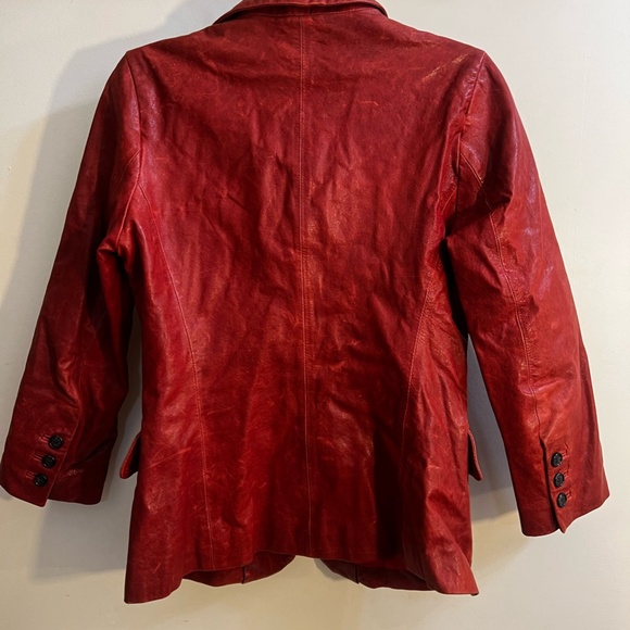 Red Leather Elizabeth and James Distressed Blazer Jacket Sz 4 - Picture 5 of 8
